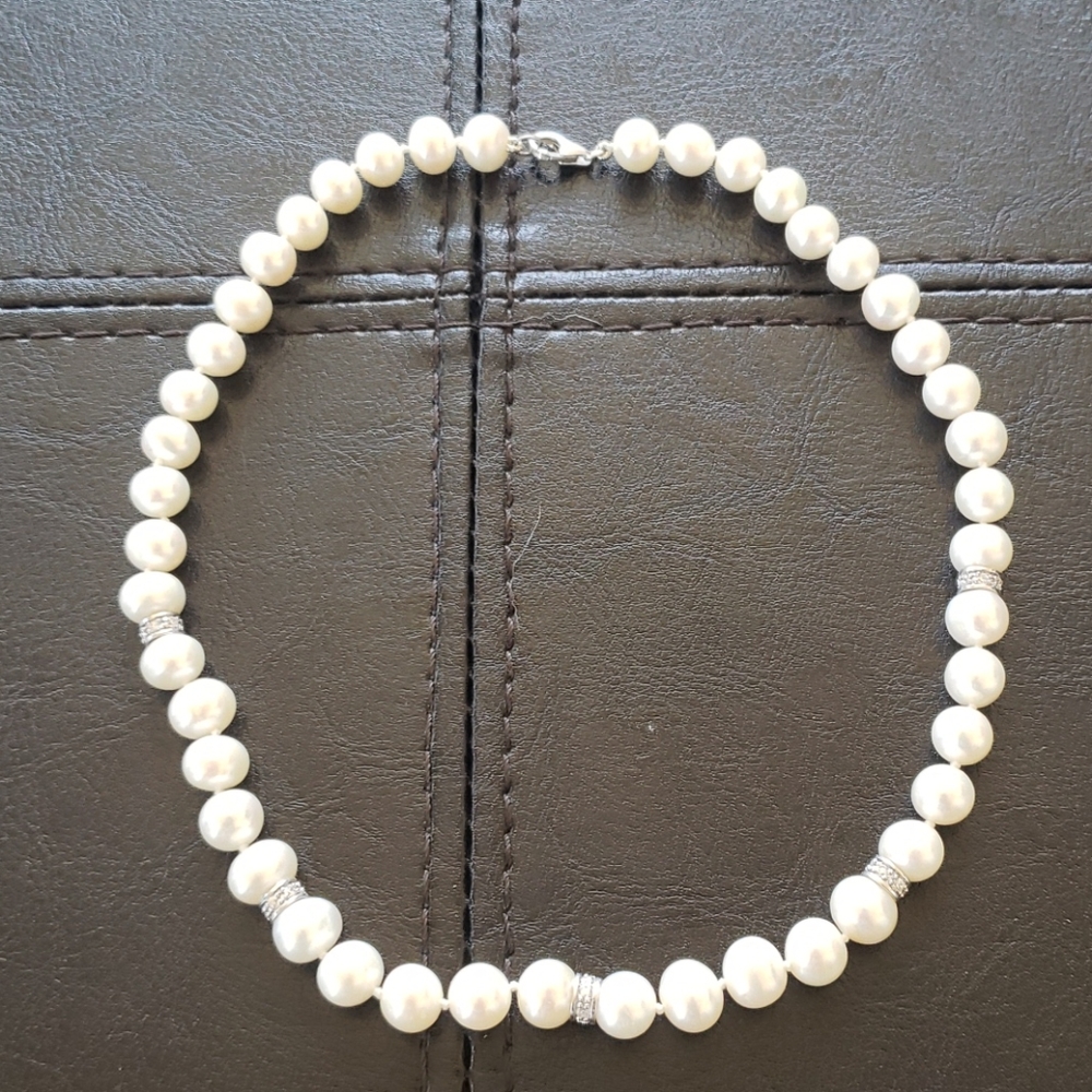 Faux Pearl Necklace with Crystal Rondelles